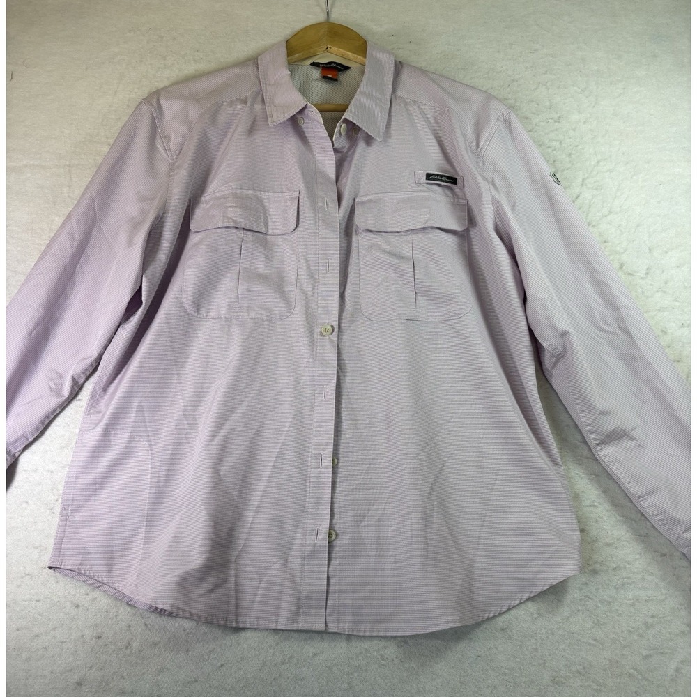 Eddie Bauer Sport Shop Vented Fishing Shirt Roll Tab Sleeves Women's L Violet